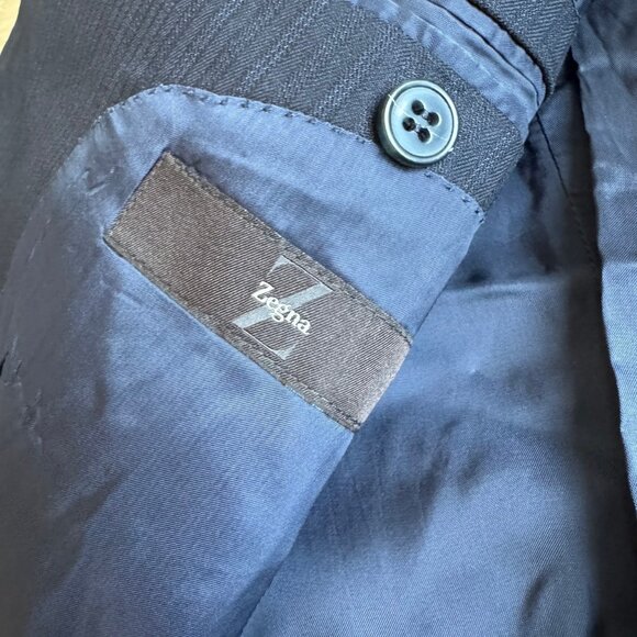 Ermenegildo Zegna Z Navy Blue Pinstripe Two Button 42R IT52 Suit Jacket - Picture 4 of 14